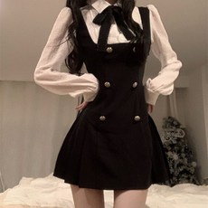 Goodif 女性蝴蝶結黑白A字洋裝, 黑色