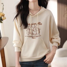 페이릿 여성용 캐주얼 레빗 프린팅 후드 티셔츠