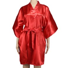 緞面浴袍 短款, 紅色的, 1個