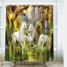 獨角獸群插畫印花浴簾 A_RD_882, 1個