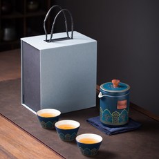 豪華茶道套組 11 藍色, 1組, 紙盒+茶壺+杯子*3入
