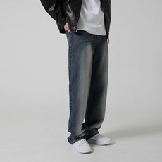 Plays 男款水洗長版寬管牛仔褲