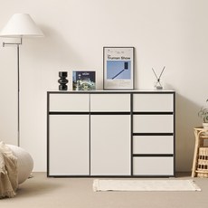 보루네오 헤일로 1200 와이드 6칸 다용도 서랍 수납장 우측형 방문설치, 블랙화이트