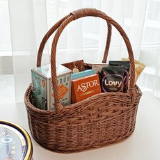 藤編屋 藤製高提把開放式圓形野餐藤籃 J058H, 1個, 棕色