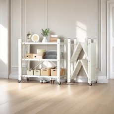 Aikozi 一鍵式折疊多用途移動鋼製層架 白色 3層