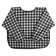 Derhappy 兒童美術罩衫 防水長袖圍裙 格紋, 黑色