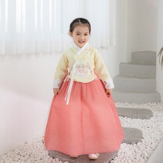 Doha Hanbok女童款大紅色翅膀長袍優質韓服套裝