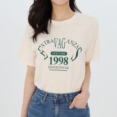 모이르벨라 여성용 통기성 뉴욕 레터링 반팔 티셔츠 T24SS2-A0114