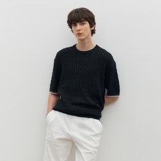 MIND BRIDGE 男士撞色滾邊麻花微寬鬆短袖針織衫 MZKT3101