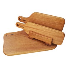 Holin桃花心木原木砧板 4件組 B, 3種砧板+搖籃, 1組