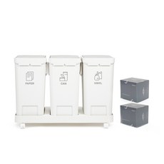 HOME&HOUSE 按壓式3格垃圾桶+清潔袋 20L 100入, 1套, 白色（分類垃圾）