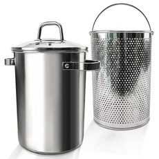 Kitchen9 電磁爐適用不鏽鋼義大利麵雙耳鍋 4.4L + 瀝水籃, 1組, 17cm, 銀色