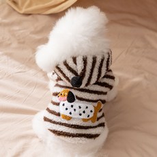 아티펫 반려동물 줄무늬 뽀글이 방울 후드 견인 셔츠, 브라운