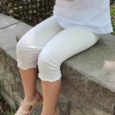 Woojooi 女童荷葉邊羅紋七分內搭褲