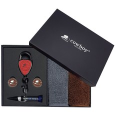 cowboy 高爾夫禮品套組, 毛巾(灰色+棕色)/球標(隨機出貨)/磁鐵支架(隨機出貨), 1組