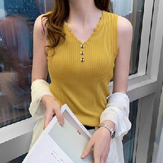 스팩트 여성용 브이넥 민소매 니트