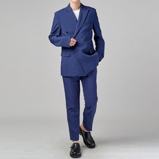 HIHOO 男士亞麻日常休閒翻蓋口袋雙排扣西裝套裝 HU3002