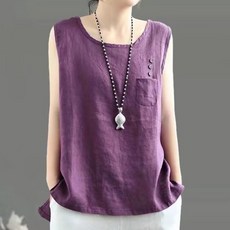 퀸이즈 여성용 통기성 린넨 민소매 나시 티셔츠