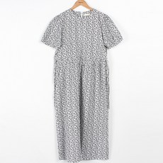 BBAE BBAE 女款碎花印花腰繩可調短袖長版連衣裙, 象牙白