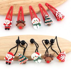 女童款聖誕節髮圈 5款+髮夾 5款組合