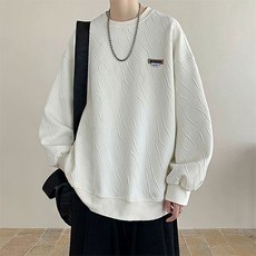 남성용 깔끔한 물결 라인 패턴 단색 로고 맨투맨