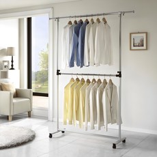 LIVING STAR 移動式雙層立式掛衣架, 象牙白