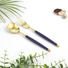 보겐 국산 르비앙 골드 디저트 스푼 + 포크 세트, 바이올렛, 라지 티스푼 + 샐러드 포크, 1세트