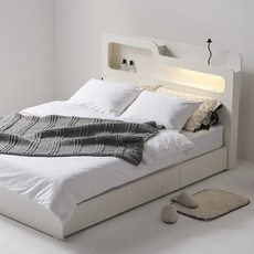 도모 폴더 LED 3단 수납형 침대 프레임 단품 방문설치, 화이트