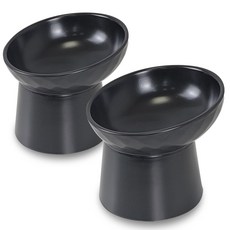 모나지오 경사형 원형 도자기 반려동물 식기 2종 세트, 블랙 + 블랙, 1세트