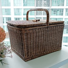 藤編坊 藤製特大號藤編野餐收納籃 J061L, 1個, 棕色