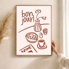 퍼니즈 홈 카페 포스터 봉주르 라인 레드