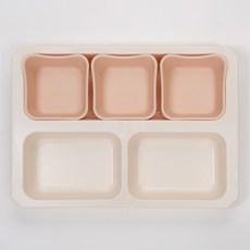 Ahtty home 쁘띠캣 幼兒餐盤組, 1套, 托盤 + 小菜碗 3入, 粉紅色