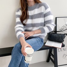 린다샵 여성용 오린셀 라운드넥 단가라 퍼 니트 cpnt4977k3a