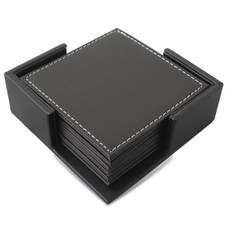Daily Needs 現代簡約霧面皮革方形杯墊 6入, 黑色, 6個