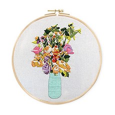 코쿼드 DIY 초보자용 십자수 프랑스자수 패키지 세트 20cm, 1세트, 파란화병
