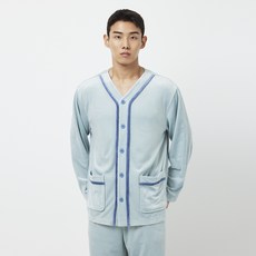 JAJU (JAJU) 男性輕量貂絨V領睡衣上下套裝