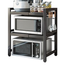 MDYooMarket 頂級可調式高寬度3層微波爐架 + 6件組掛鉤, 黑色