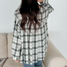 봉봉스토리 볼륨 다운 뒷주름 체크 임산부 블라우스