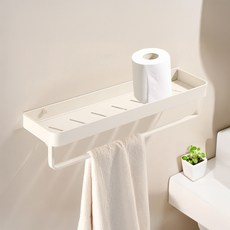 Hanbomnuri 浴室免鑽孔一字型層架毛巾架, 象牙白, 1個