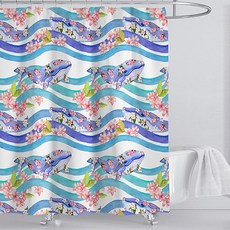 Market A Animal Flower 獨特的浴簾鯨魚花 180 x 180cm, 1個, 藍色