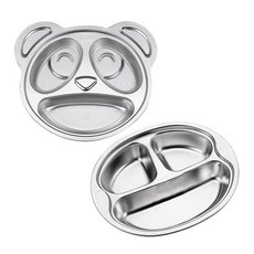 SSGP 兒童不鏽鋼動物造型餐盤2件組, 猴子款+熊貓款, 盤子 2入