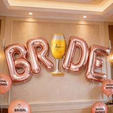 PARTYSHOW 新娘派對 大型 BRDE 玫瑰金 + 紅酒杯 氣球組, 混合色, 1套