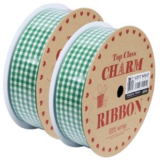Good given 棉質格紋緞帶 25mm, 綠色, 13.7m