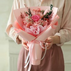 Scent Basket 永生鮮花花束 M + 提袋 + 卡片組, 莓果粉