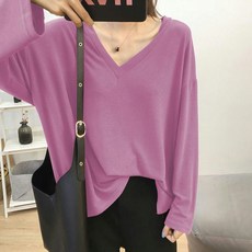 아티렐 솔리드 컬러 루즈 올매치 셔츠 브이넥