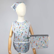 BEBE CHOUETTE 兒童防水無袖圍裙 + 頭巾 + 收納袋組合