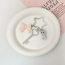 리본 얼룩냥 키링, 베이비핑크, 1개