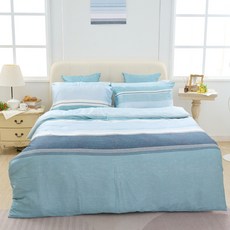 戀家小舖 60支天絲設計款 條紋時間 雙人被套, 藍綠條紋
