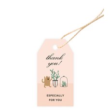 感謝印花吊牌 4號 3.5*6.5cm 100入+棉線 100入, 獨立粉紅色, 1套