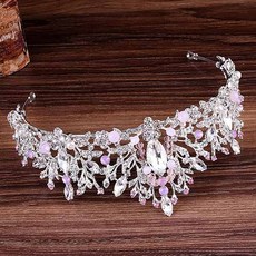 데이먼 꽃장식 포인트 셀프웨딩 티아라, 핑크, 1개